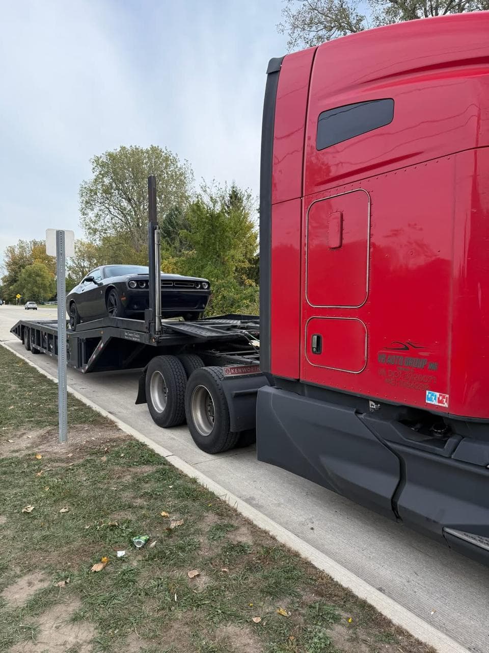 Dodge Challenger secured for the haul